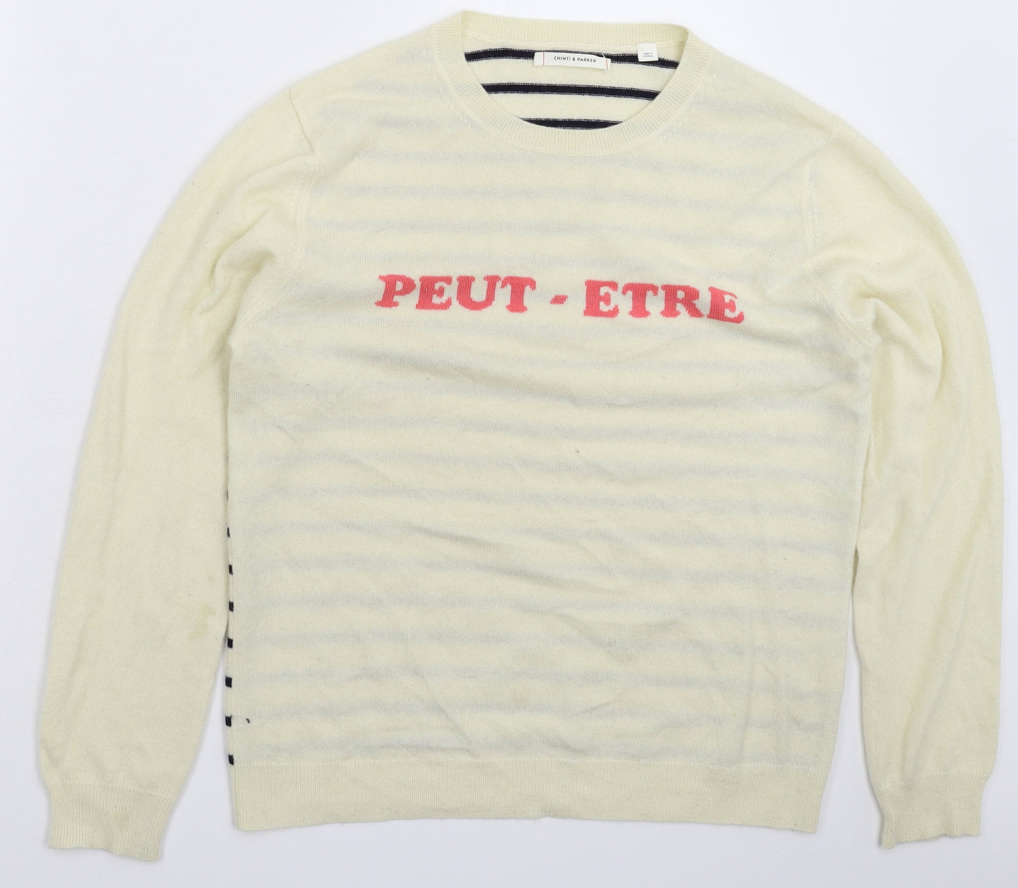 Chinti and Parker Womens White Striped Knit Pullover Jumper Size L