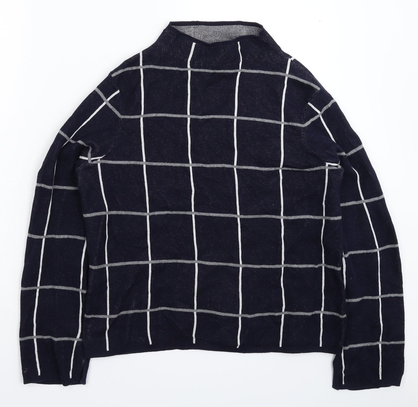 Warehouse Womens Blue Check Knit Pullover Jumper Size 12
