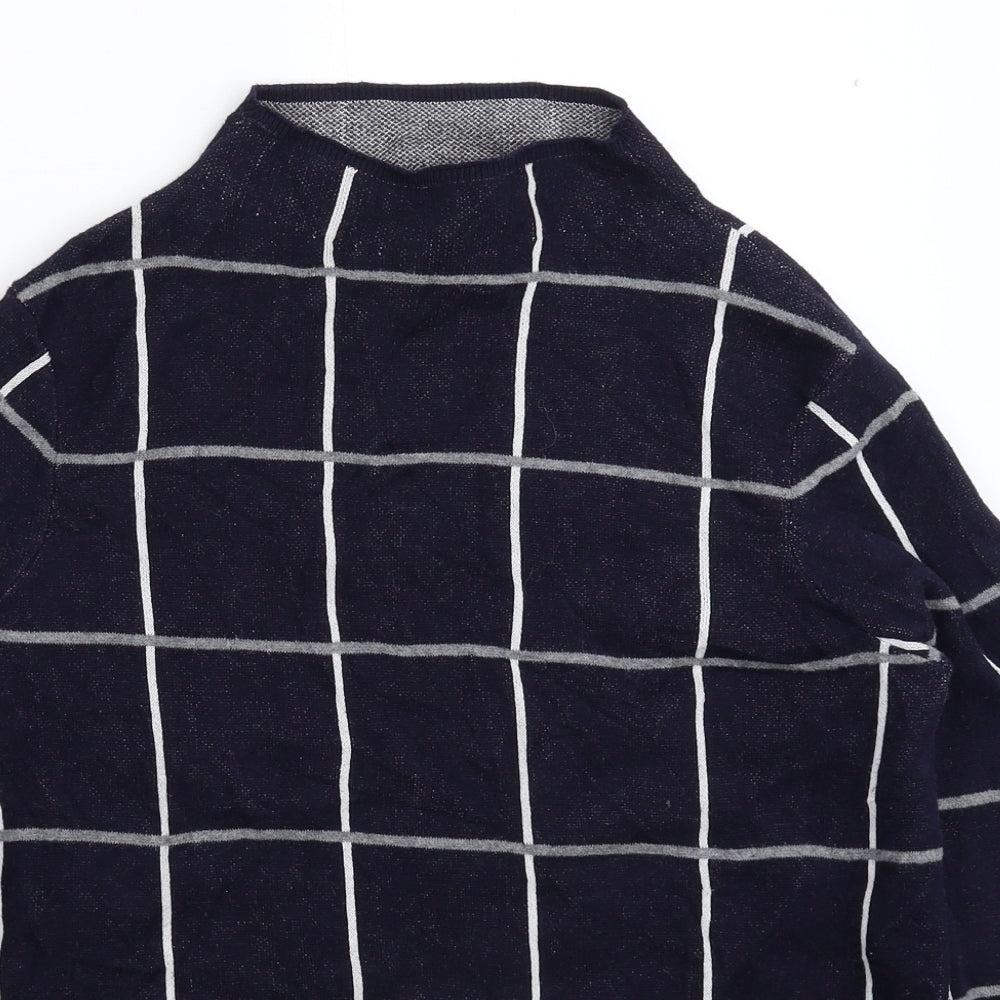 Warehouse Womens Blue Check Knit Pullover Jumper Size 12