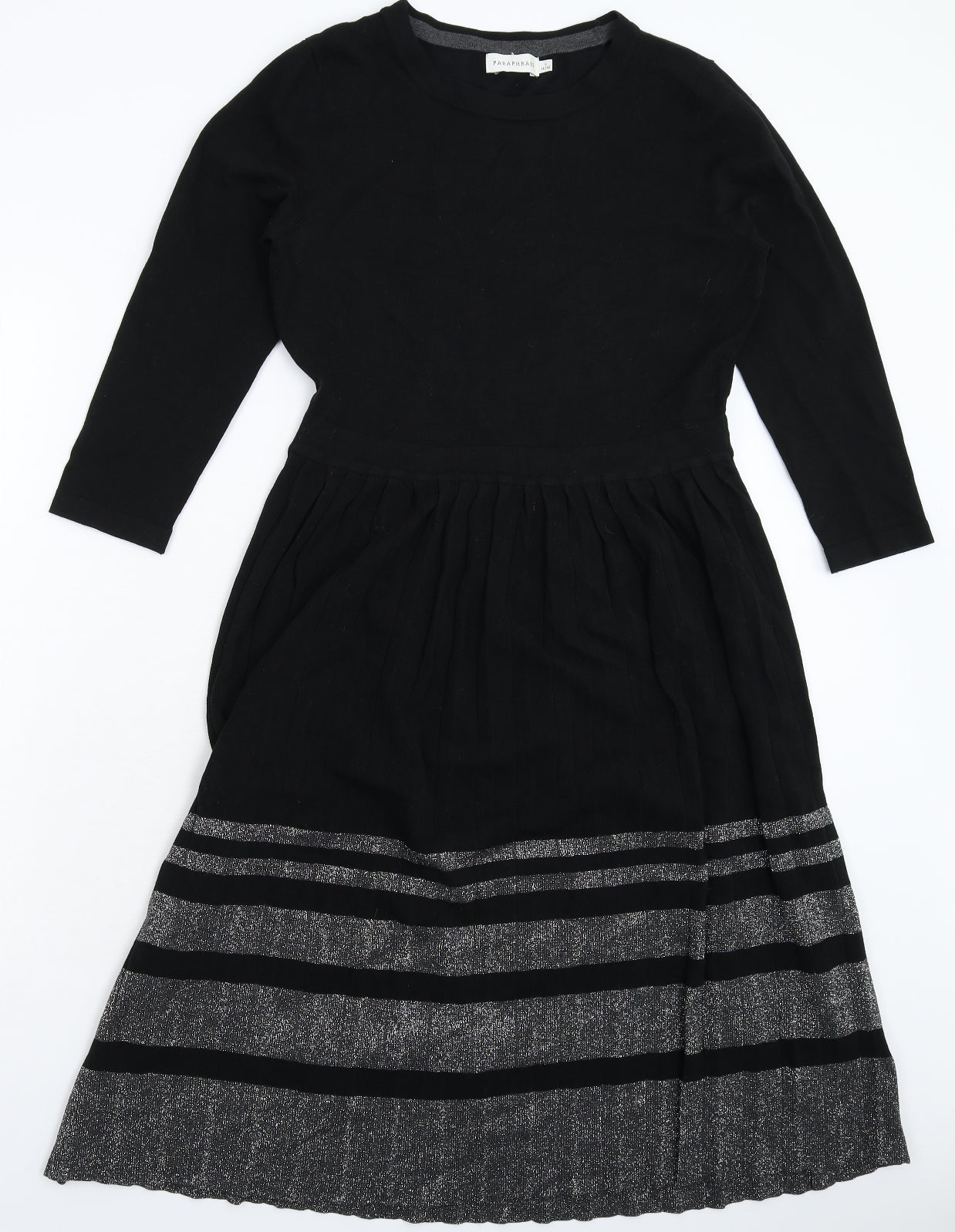 Paraphrase Womens Black Striped Knit Jumper Dress  Size 14