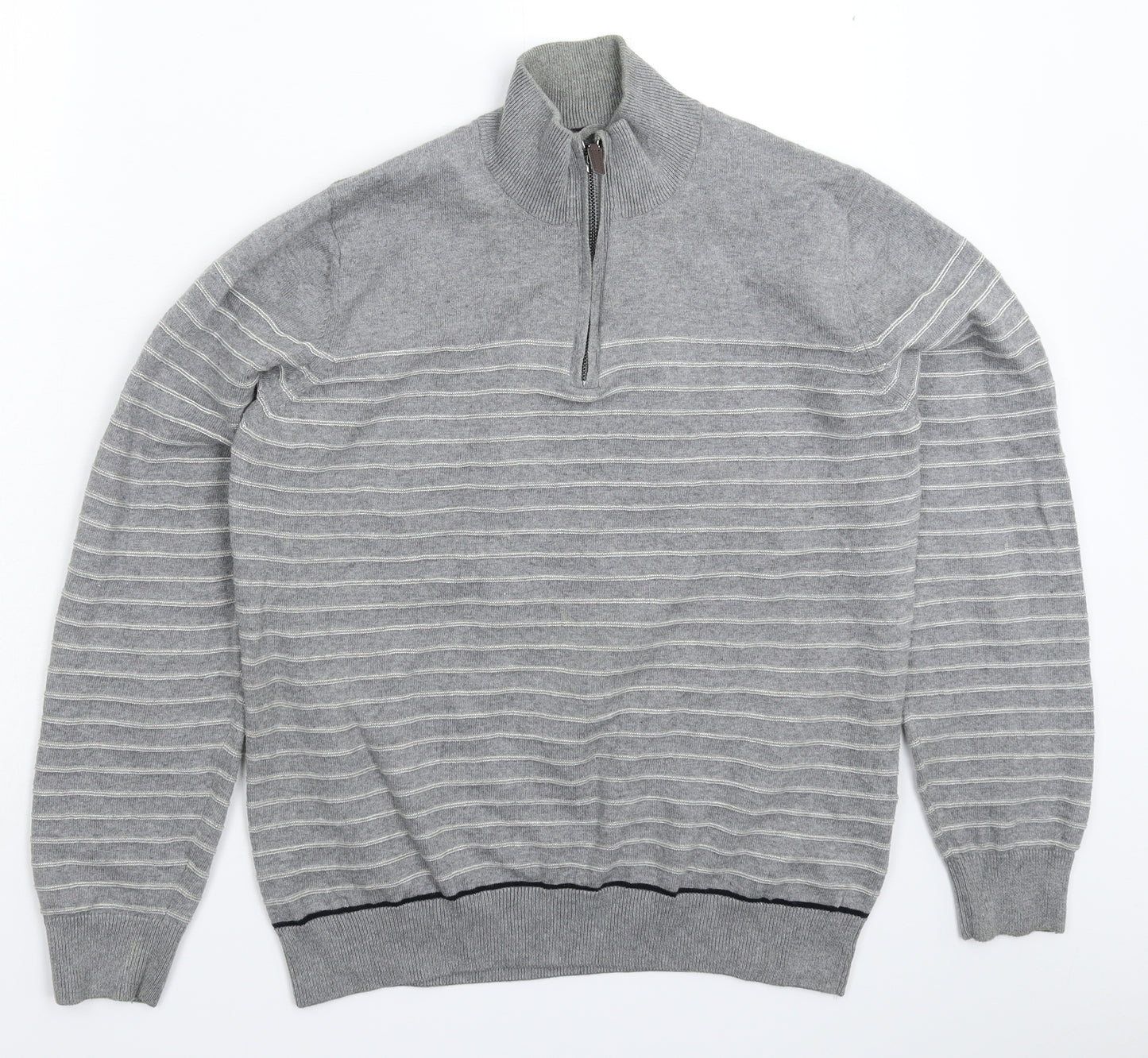 Blue Harbour Mens Grey Striped Knit Pullover Jumper Size M