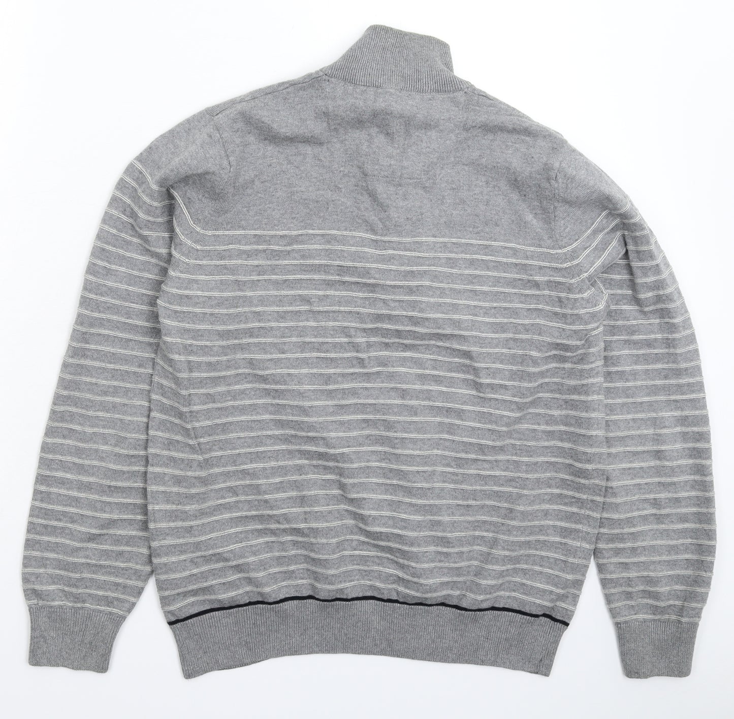 Blue Harbour Mens Grey Striped Knit Pullover Jumper Size M