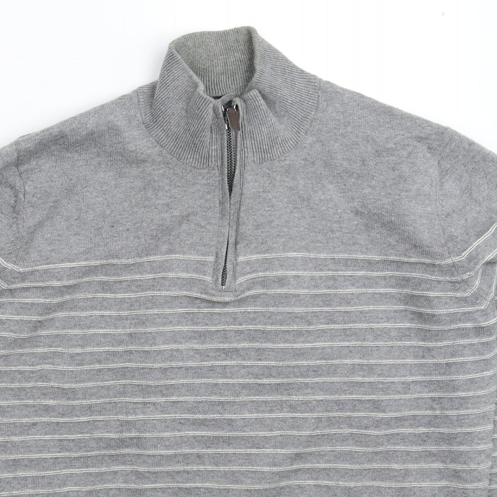 Blue Harbour Mens Grey Striped Knit Pullover Jumper Size M