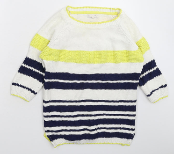 Lakeland Womens White Striped Knit Pullover Jumper Size 14