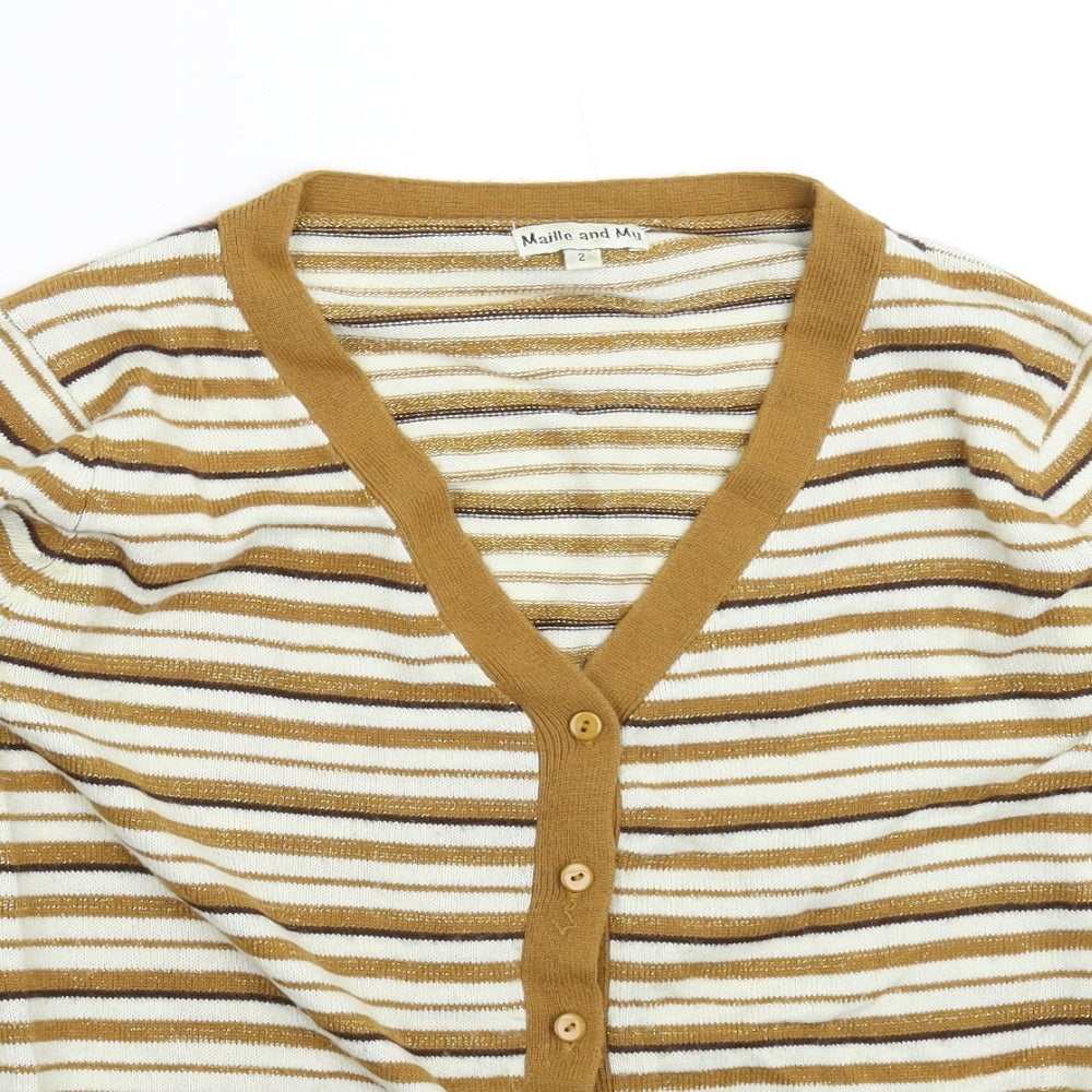 Maille Womens Multicoloured Striped Knit Cardigan Jumper Size M