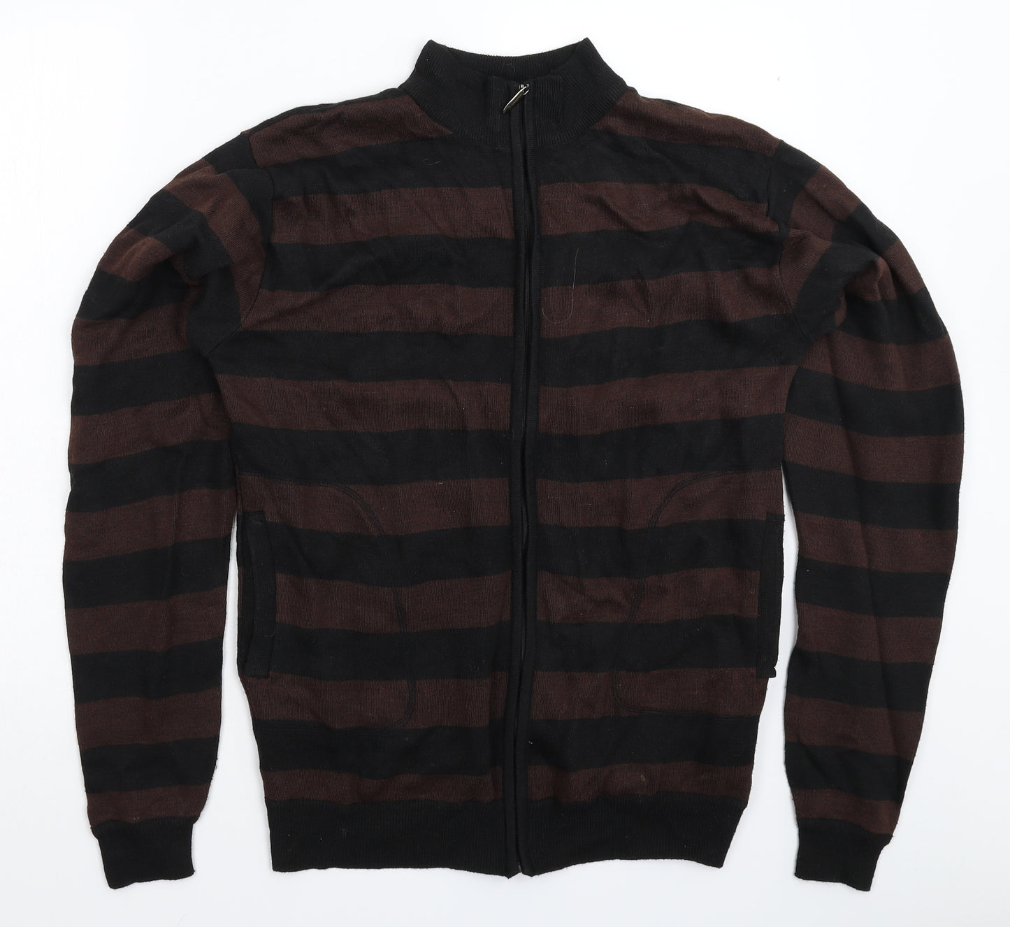 Noiz Mens Multicoloured Striped Knit Cardigan Jumper Size L