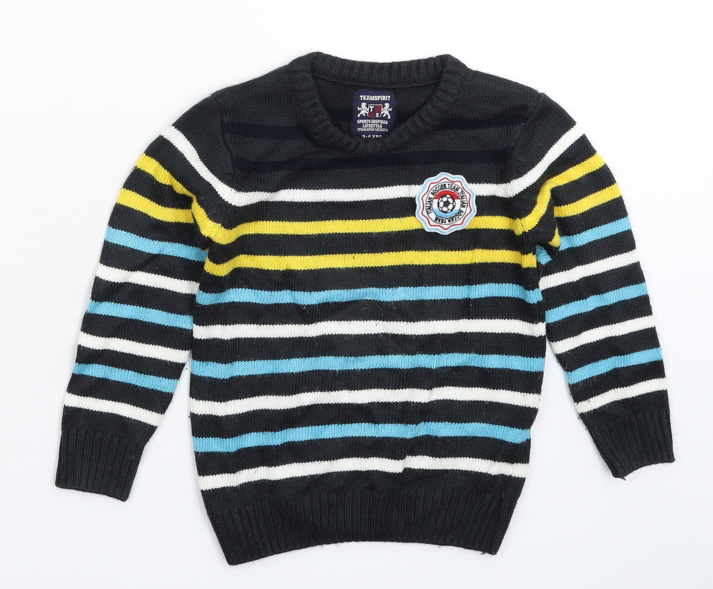 Team Spirit Boys Multicoloured Striped Knit Pullover Jumper Size 3-4 Years