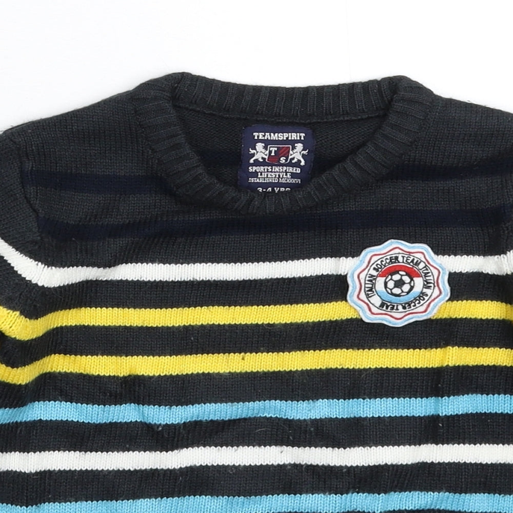 Team Spirit Boys Multicoloured Striped Knit Pullover Jumper Size 3-4 Years
