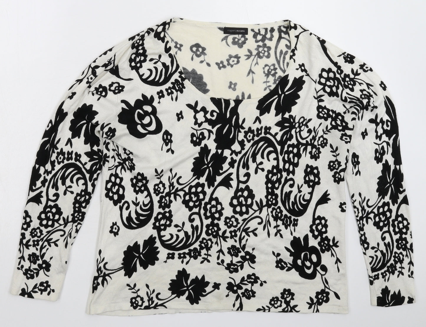 Rogers & Rogers Womens White Floral Knit Pullover Jumper Size 20
