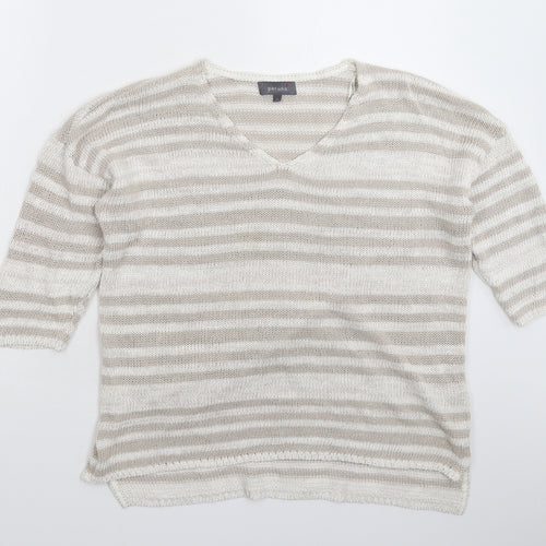 Per Una Womens Grey Striped Knit Pullover Jumper Size 14