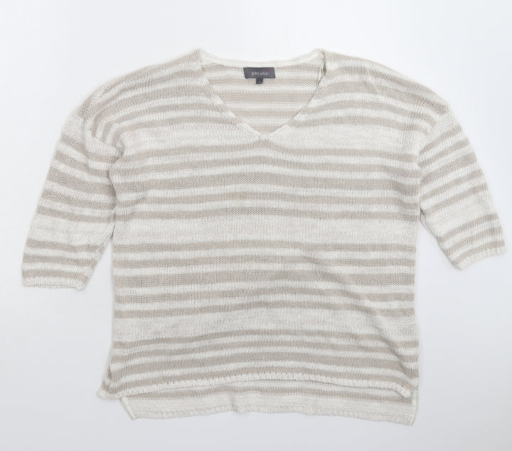 Per Una Womens Grey Striped Knit Pullover Jumper Size 14