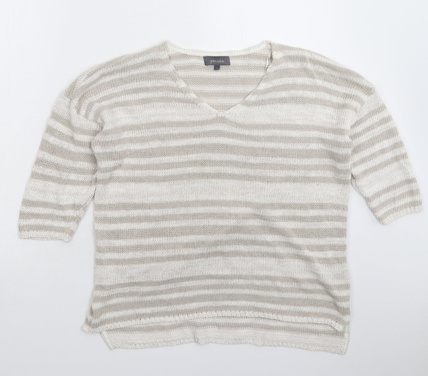 Per Una Womens Grey Striped Knit Pullover Jumper Size 14