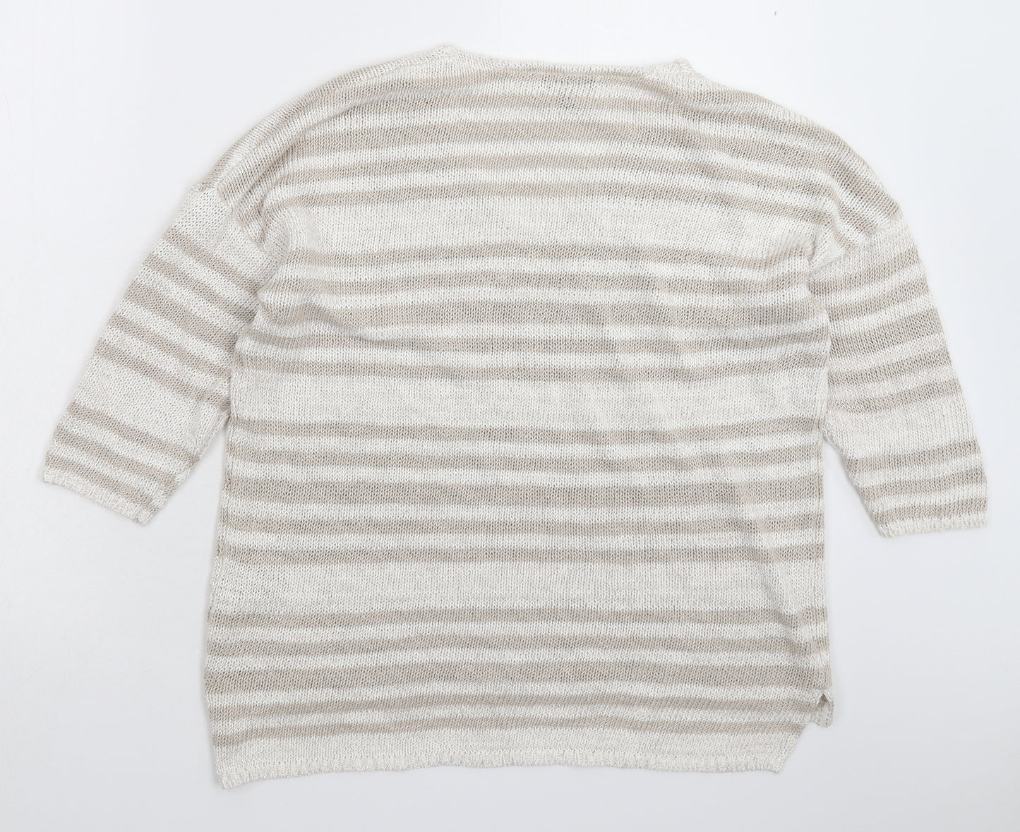 Per Una Womens Grey Striped Knit Pullover Jumper Size 14
