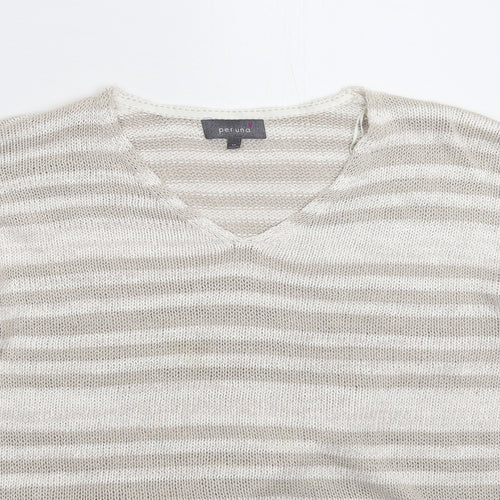 Per Una Womens Grey Striped Knit Pullover Jumper Size 14