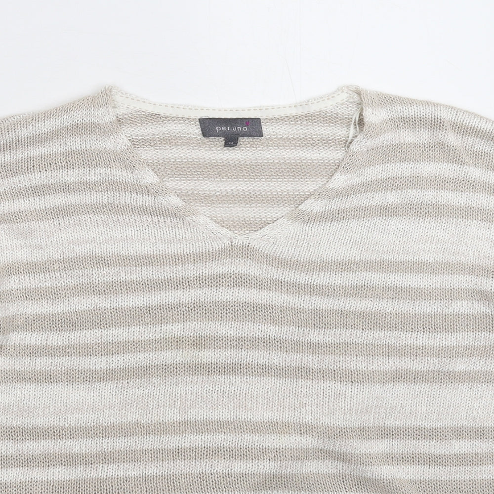 Per Una Womens Grey Striped Knit Pullover Jumper Size 14