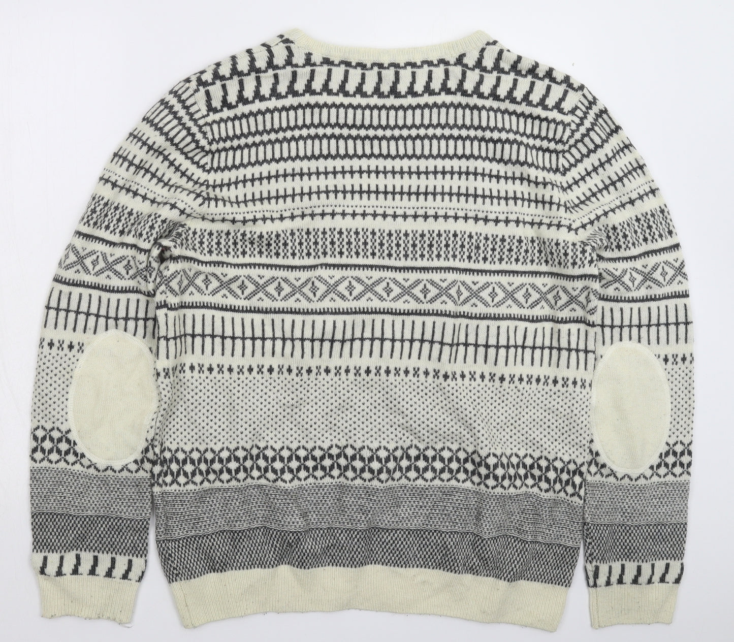 Divided Mens White Geometric Knit Pullover Jumper Size L