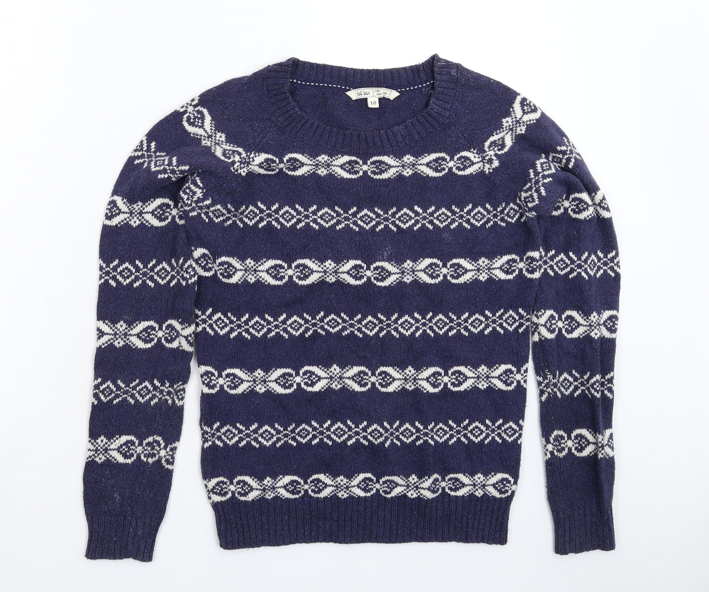 Fat Face Womens Blue Geometric Knit Pullover Jumper Size 10