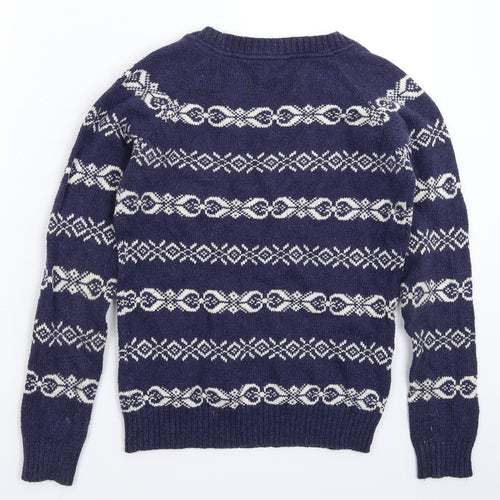 Fat Face Womens Blue Geometric Knit Pullover Jumper Size 10