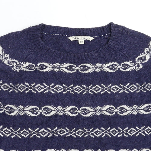 Fat Face Womens Blue Geometric Knit Pullover Jumper Size 10