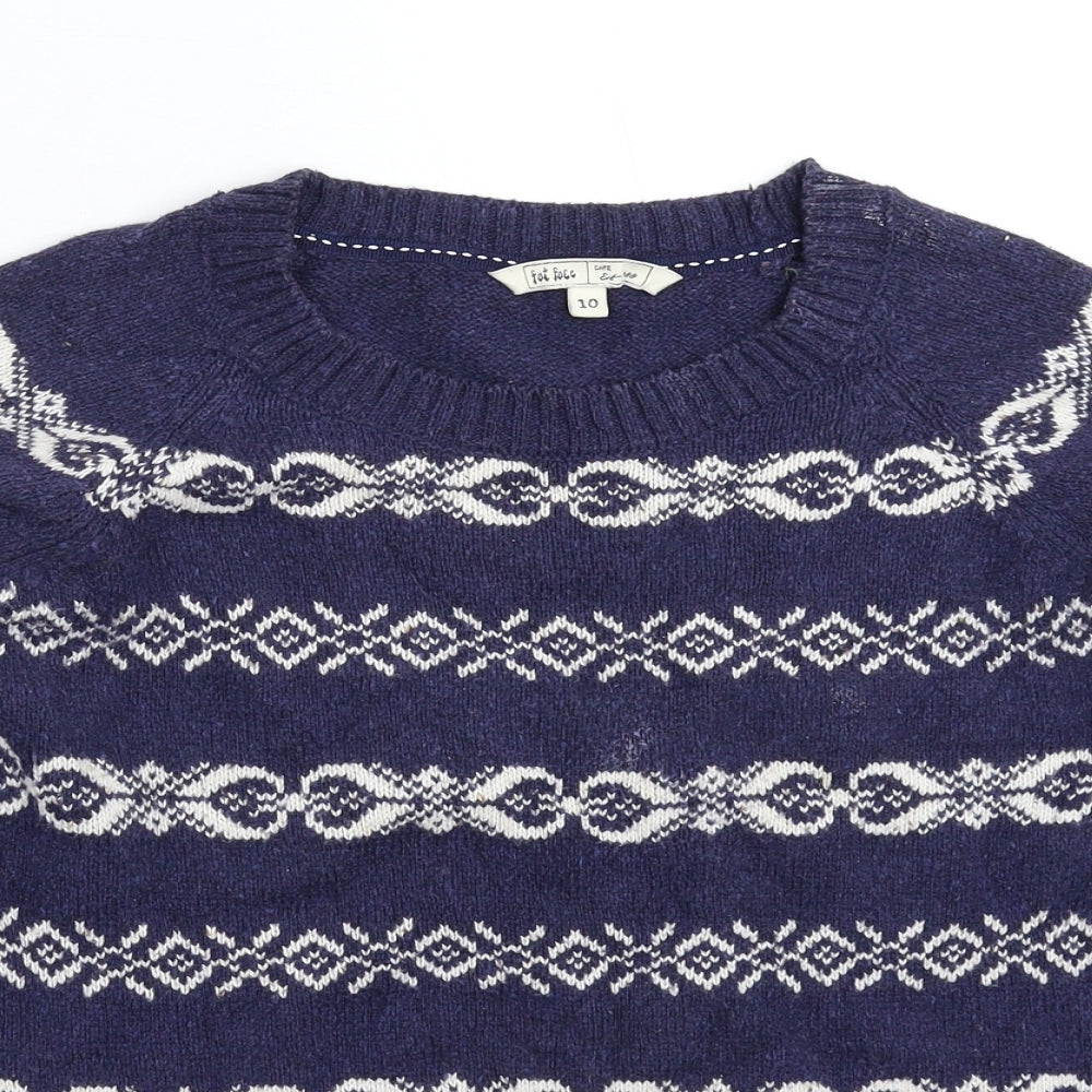 Fat Face Womens Blue Geometric Knit Pullover Jumper Size 10