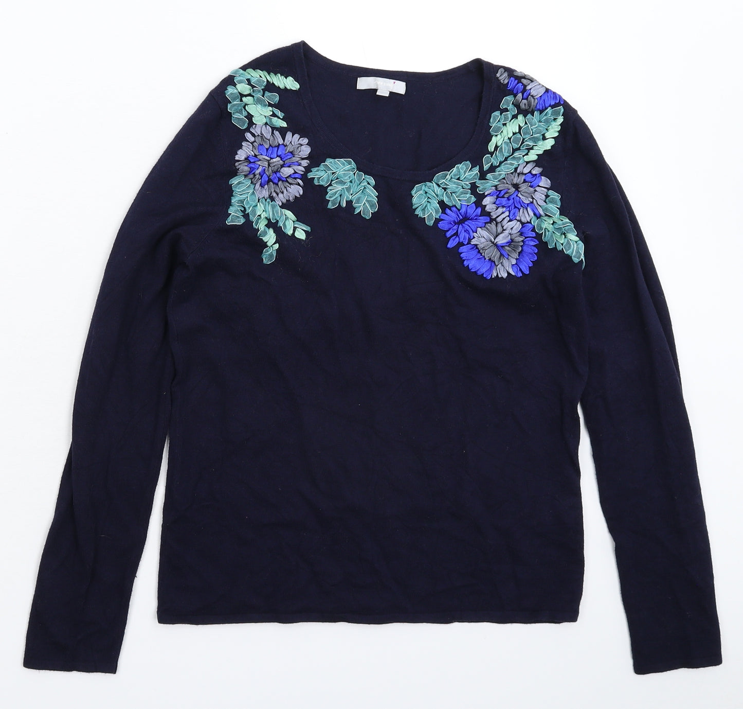 Per Una Womens Blue Floral Knit Pullover Jumper Size 12