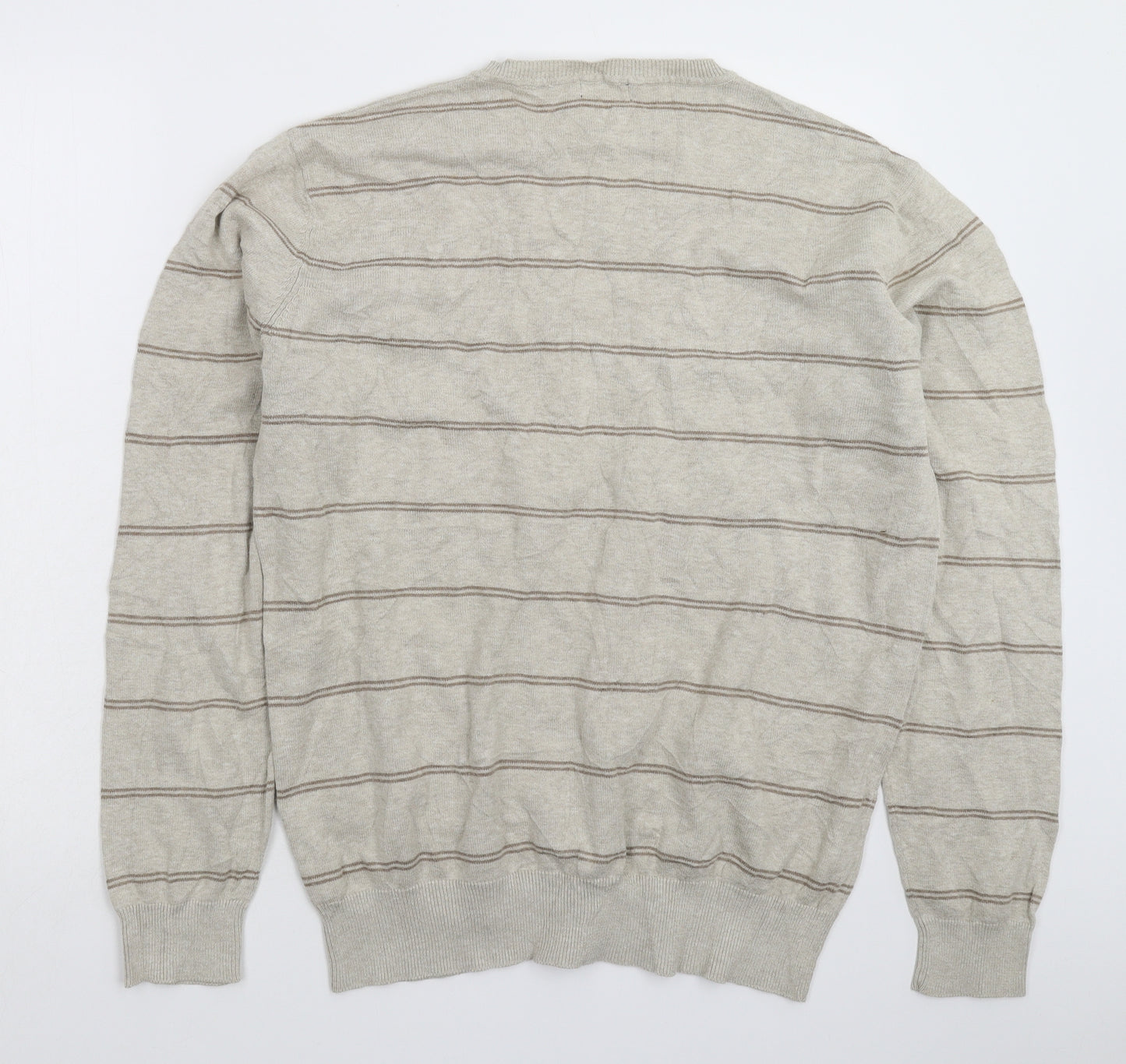 F&F Mens Grey Striped Knit Pullover Jumper Size L