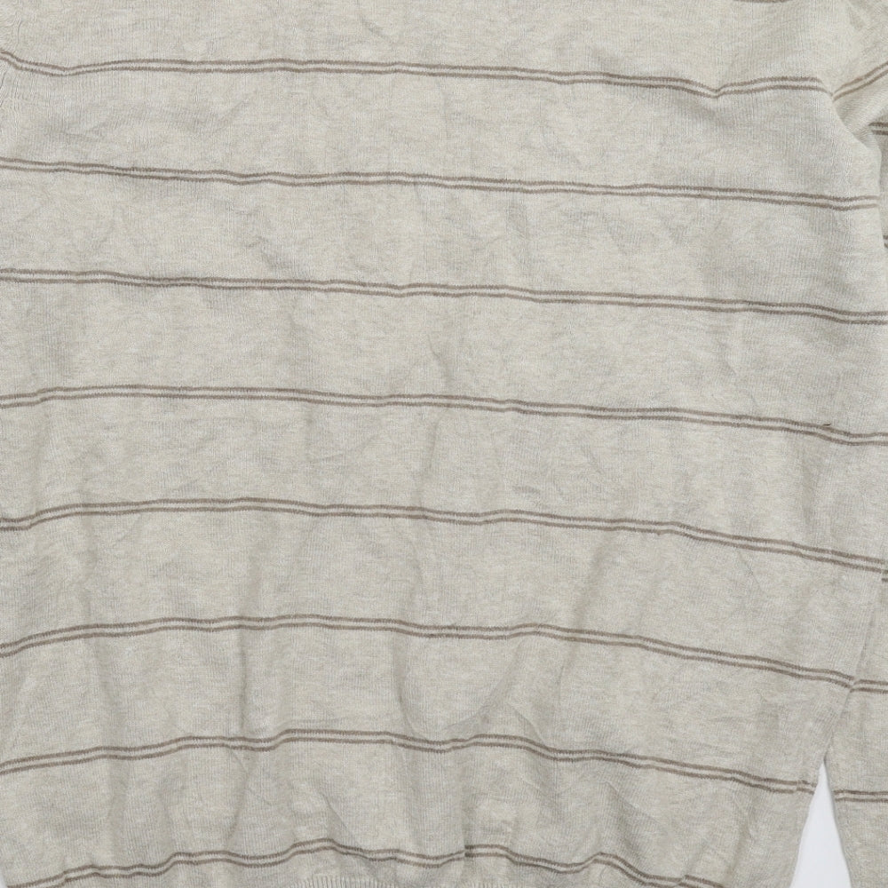 F&F Mens Grey Striped Knit Pullover Jumper Size L