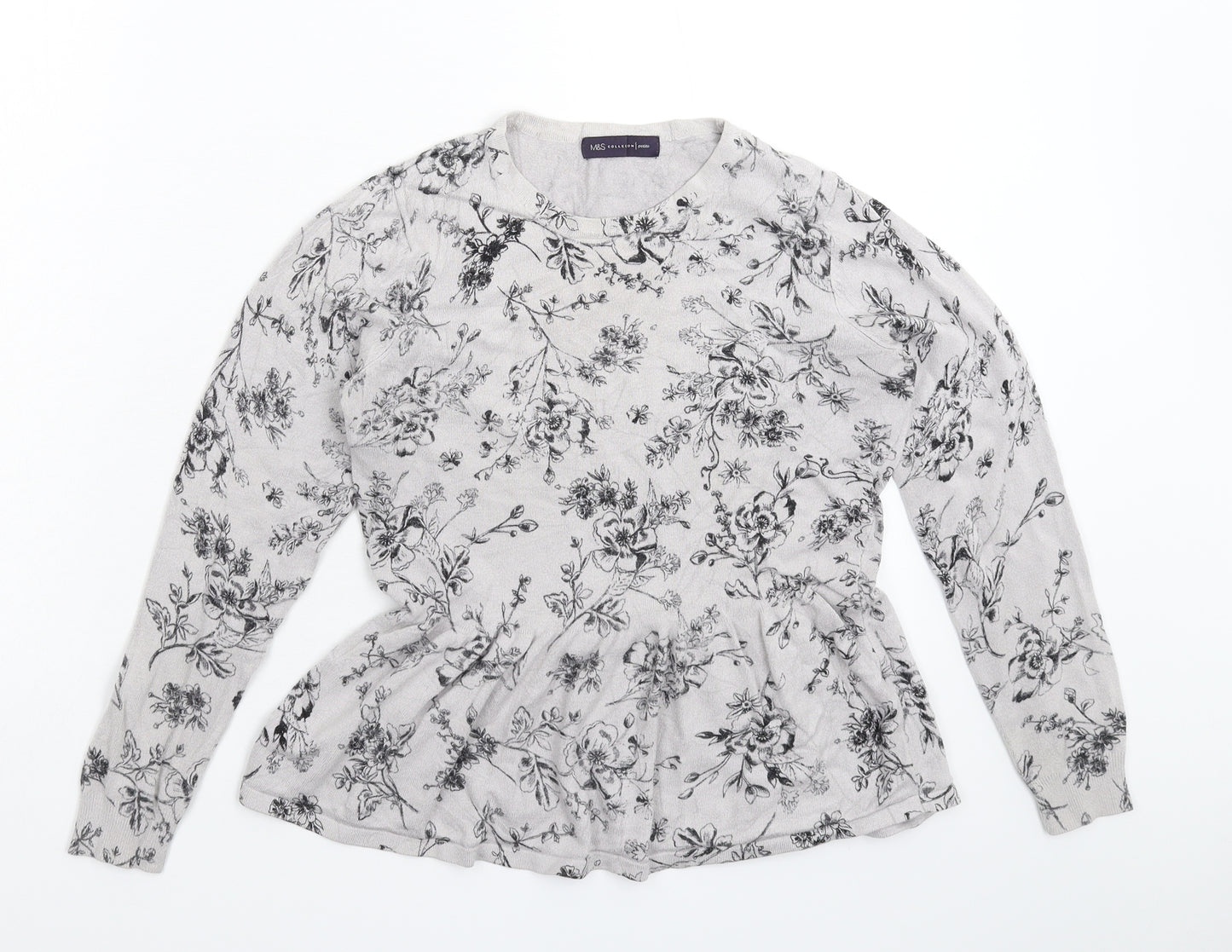 Marks and Spencer Womens Grey Floral Knit Pullover Jumper Size S