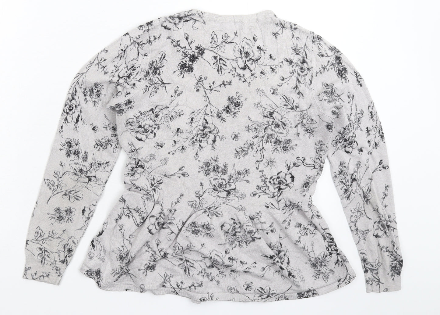 Marks and Spencer Womens Grey Floral Knit Pullover Jumper Size S
