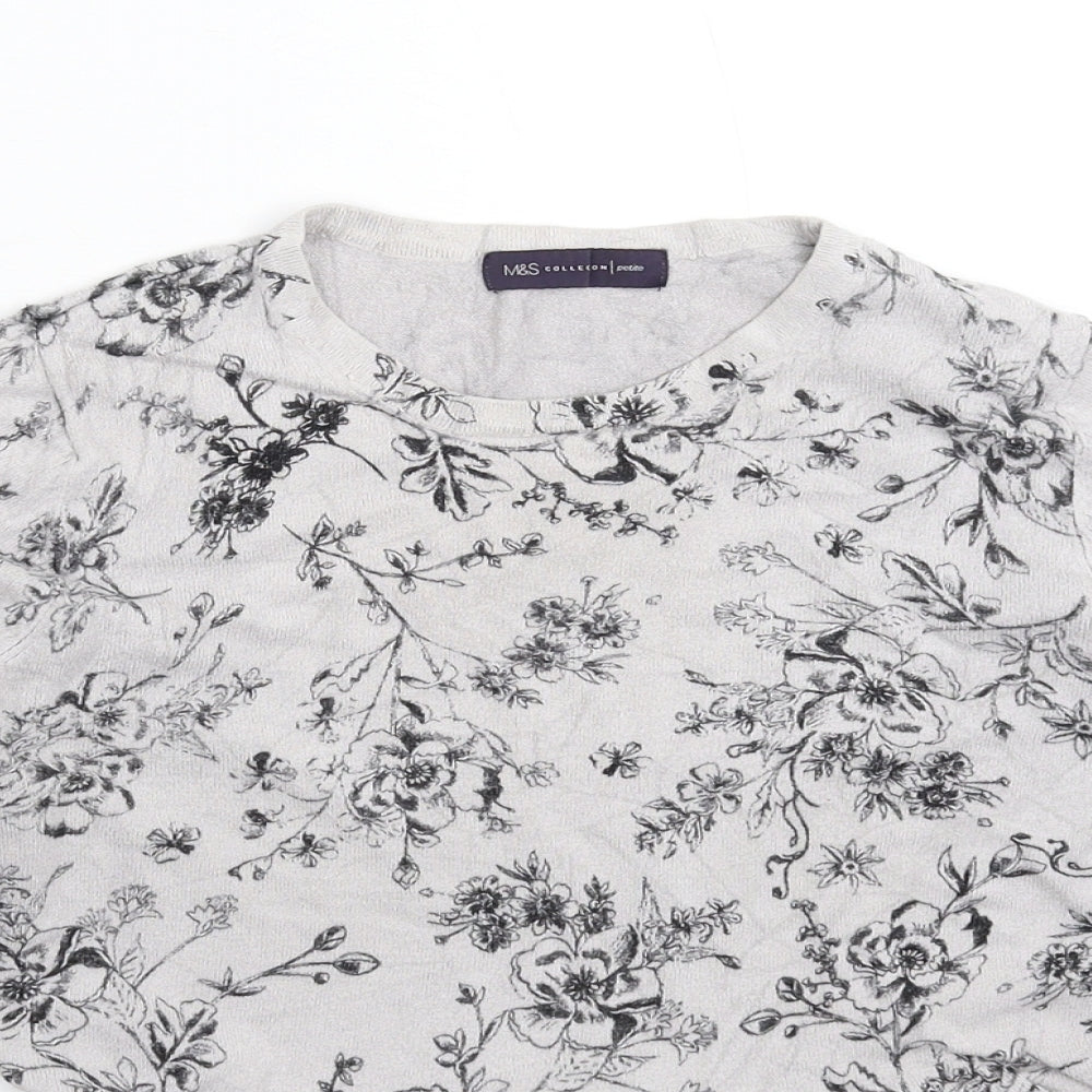 Marks and Spencer Womens Grey Floral Knit Pullover Jumper Size S