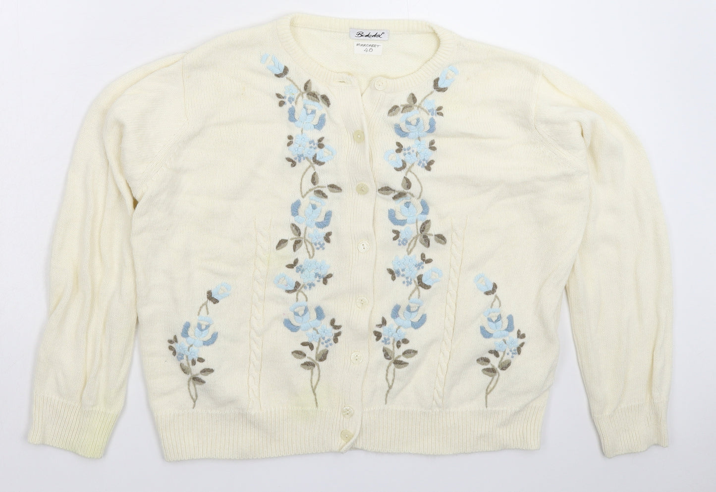 Berkertex Womens White Floral Knit Cardigan Jumper Size 20