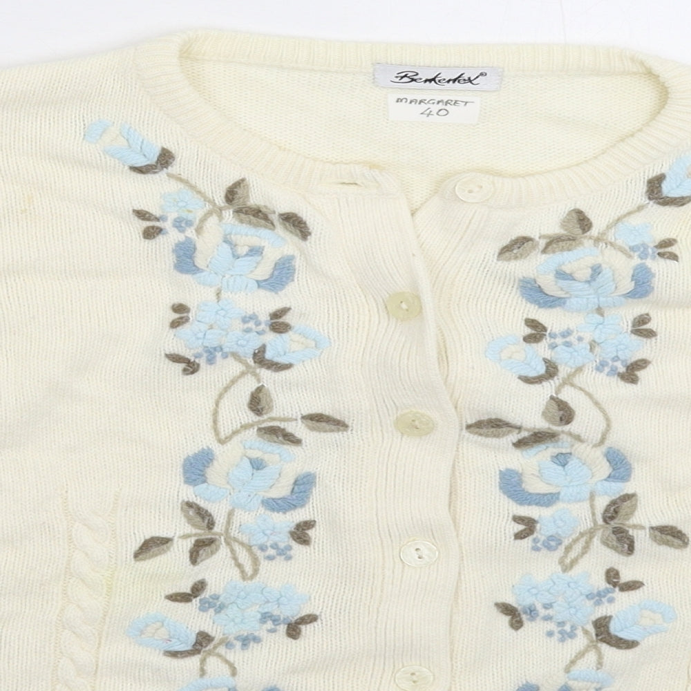 Berkertex Womens White Floral Knit Cardigan Jumper Size 20