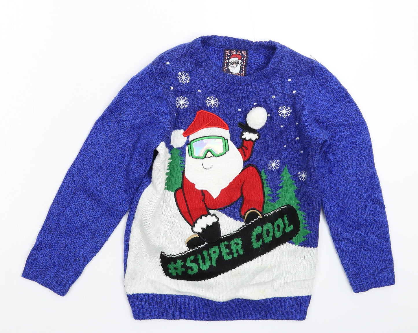 F&F Boys Blue  Knit Pullover Jumper Size 8-9 Years  - Christmas