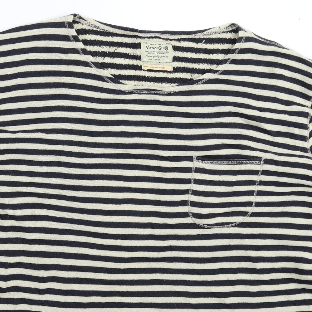 JACK & JONES Mens Multicoloured Striped Knit Pullover Jumper Size L