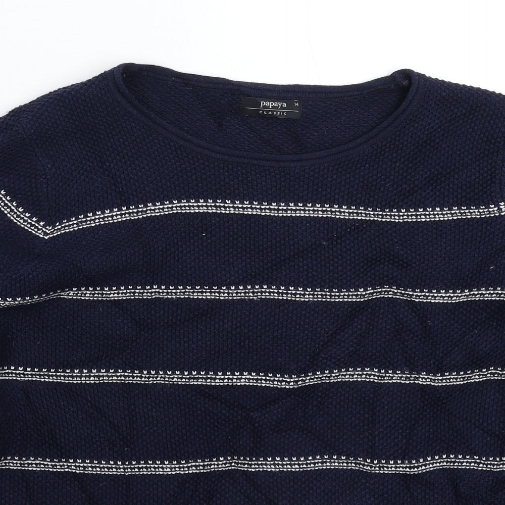 Papaya Womens Blue Striped Knit Pullover Jumper Size 14