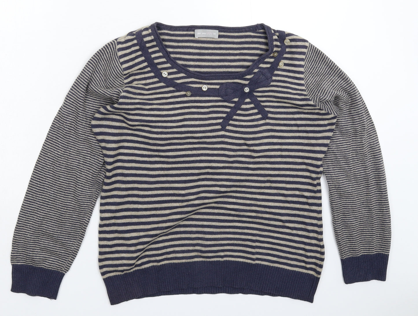 Per Una Womens Grey Striped Knit Pullover Jumper Size 14
