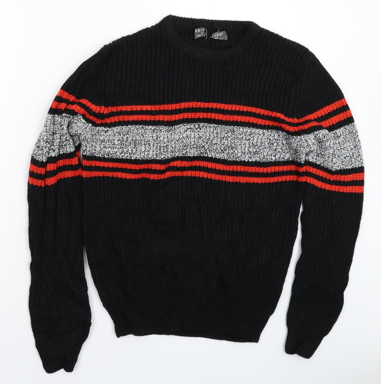 Primark Mens Black Striped Knit Pullover Jumper Size M