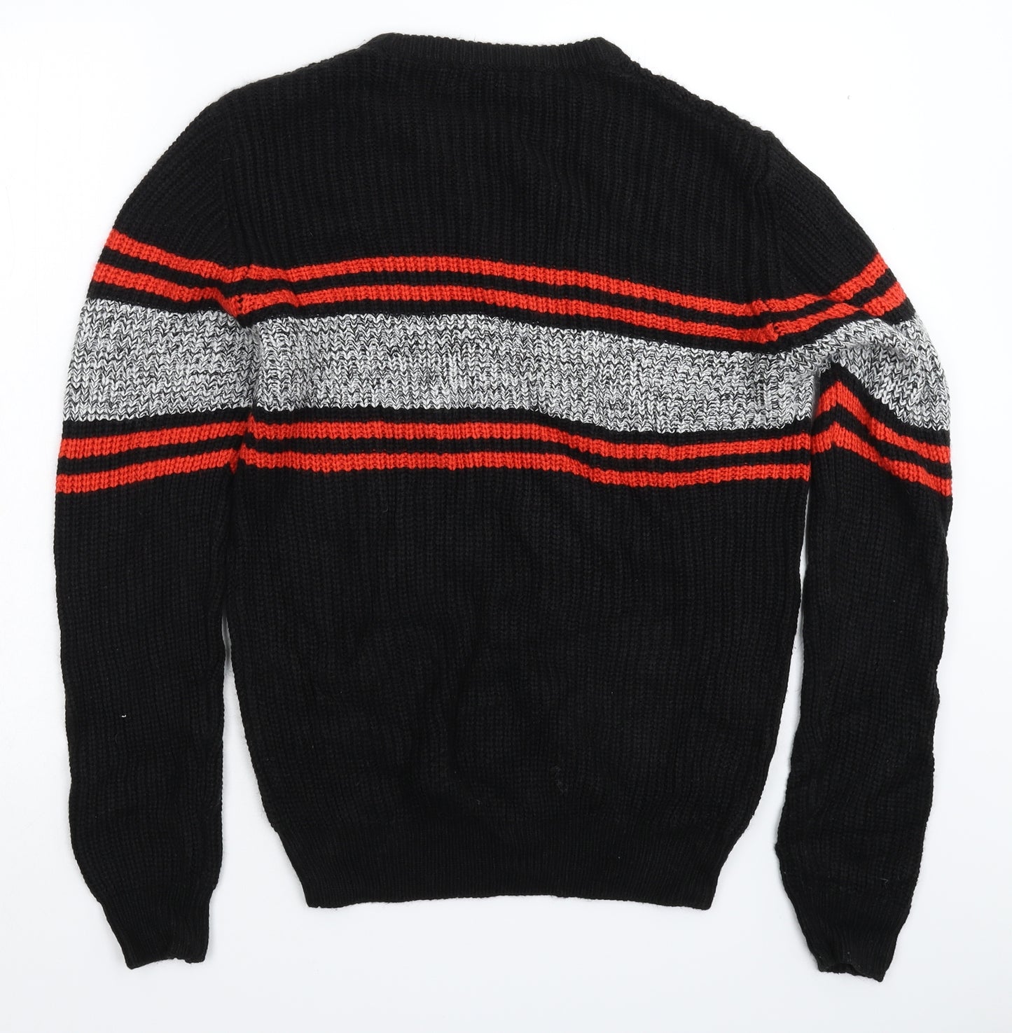 Primark Mens Black Striped Knit Pullover Jumper Size M