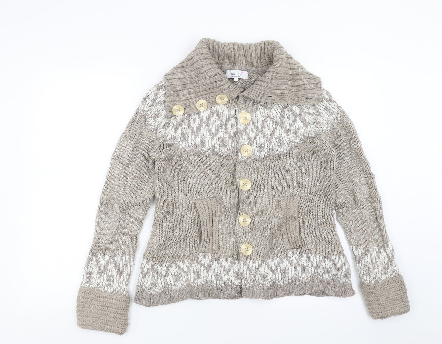 Marks and Spencer Womens Beige Geometric Knit Cardigan Jumper Size M