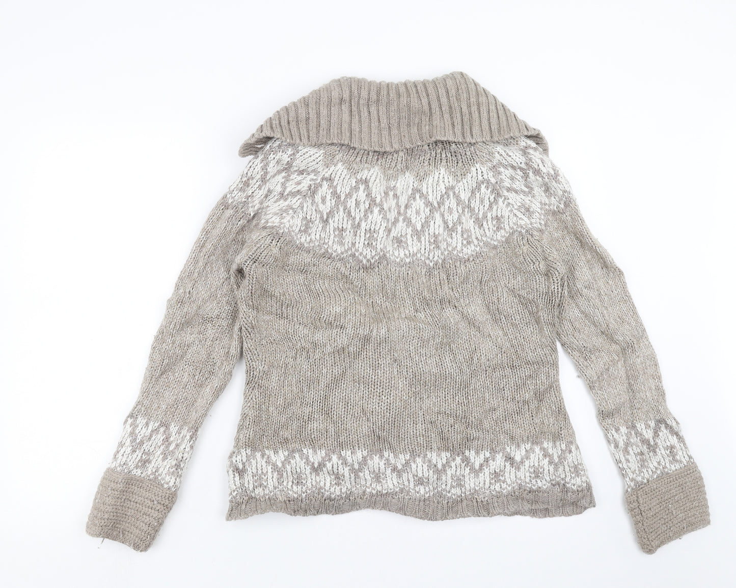 Marks and Spencer Womens Beige Geometric Knit Cardigan Jumper Size M