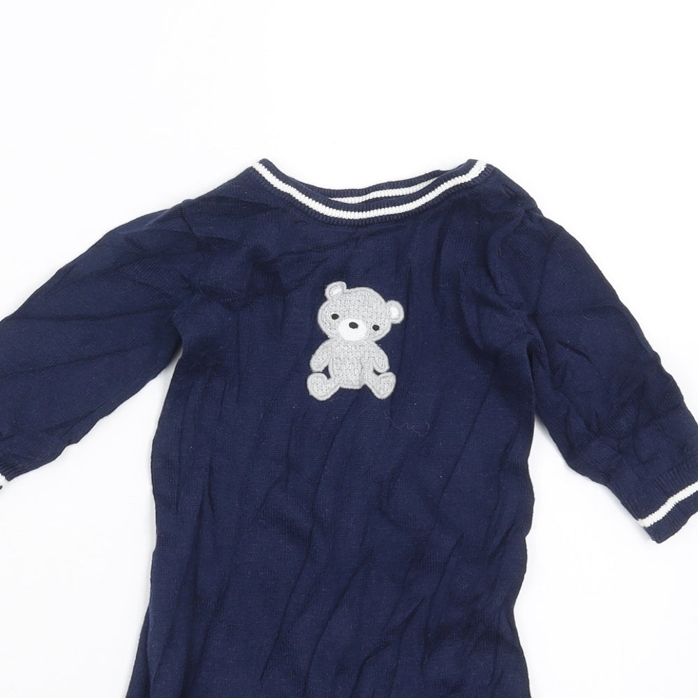 Nutmeg Boys Blue  Knit Babygrow One-Piece Size 3-6 Months  - Bear