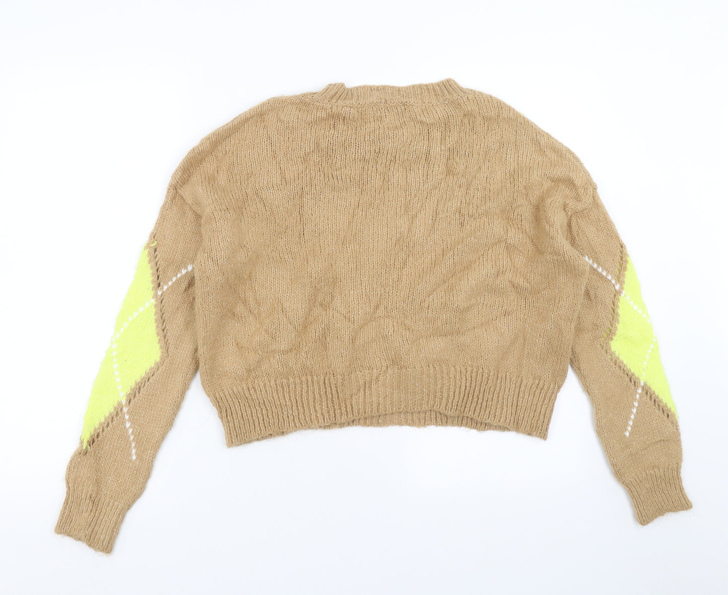 Stradivarius Womens Beige Argyle/Diamond Knit Pullover Jumper Size S