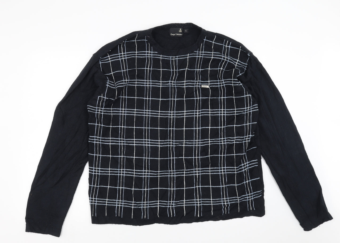 Georgio Collections Mens Blue Check Knit Pullover Jumper