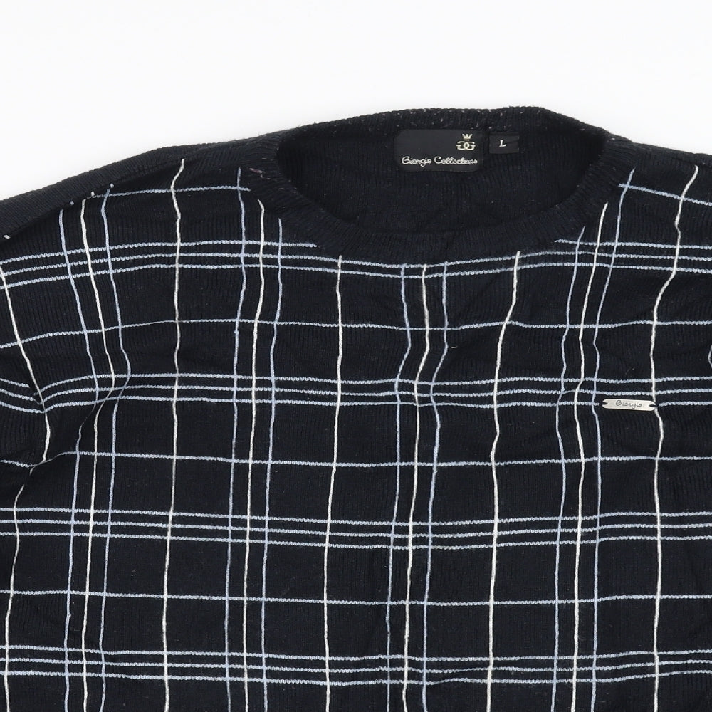 Georgio Collections Mens Blue Check Knit Pullover Jumper