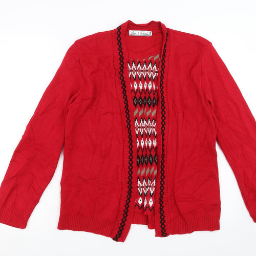 Pure & natural Womens Red Geometric Knit Pullover Jumper Size S  - Cardigan and top all in one