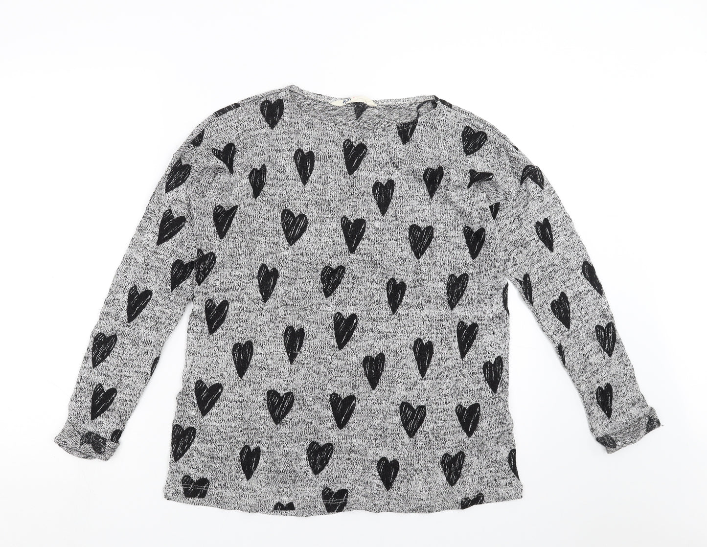 H&M Girls Grey  Knit Pullover Jumper Size 14 Years  - hearts