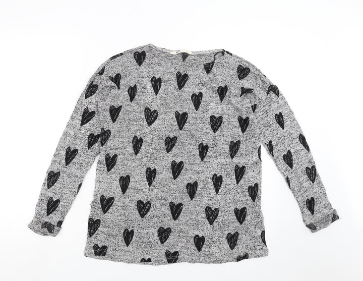 H&M Girls Grey  Knit Pullover Jumper Size 14 Years  - hearts