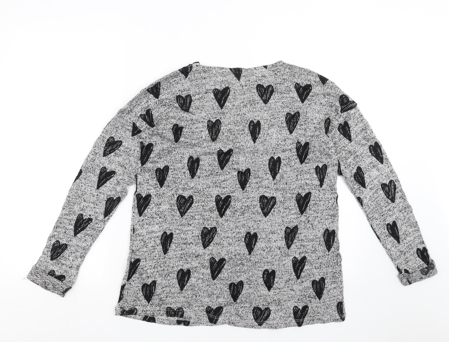 H&M Girls Grey  Knit Pullover Jumper Size 14 Years  - hearts