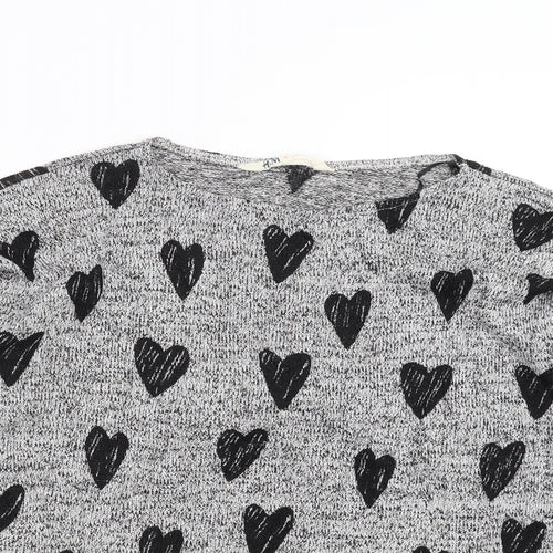H&M Girls Grey  Knit Pullover Jumper Size 14 Years  - hearts