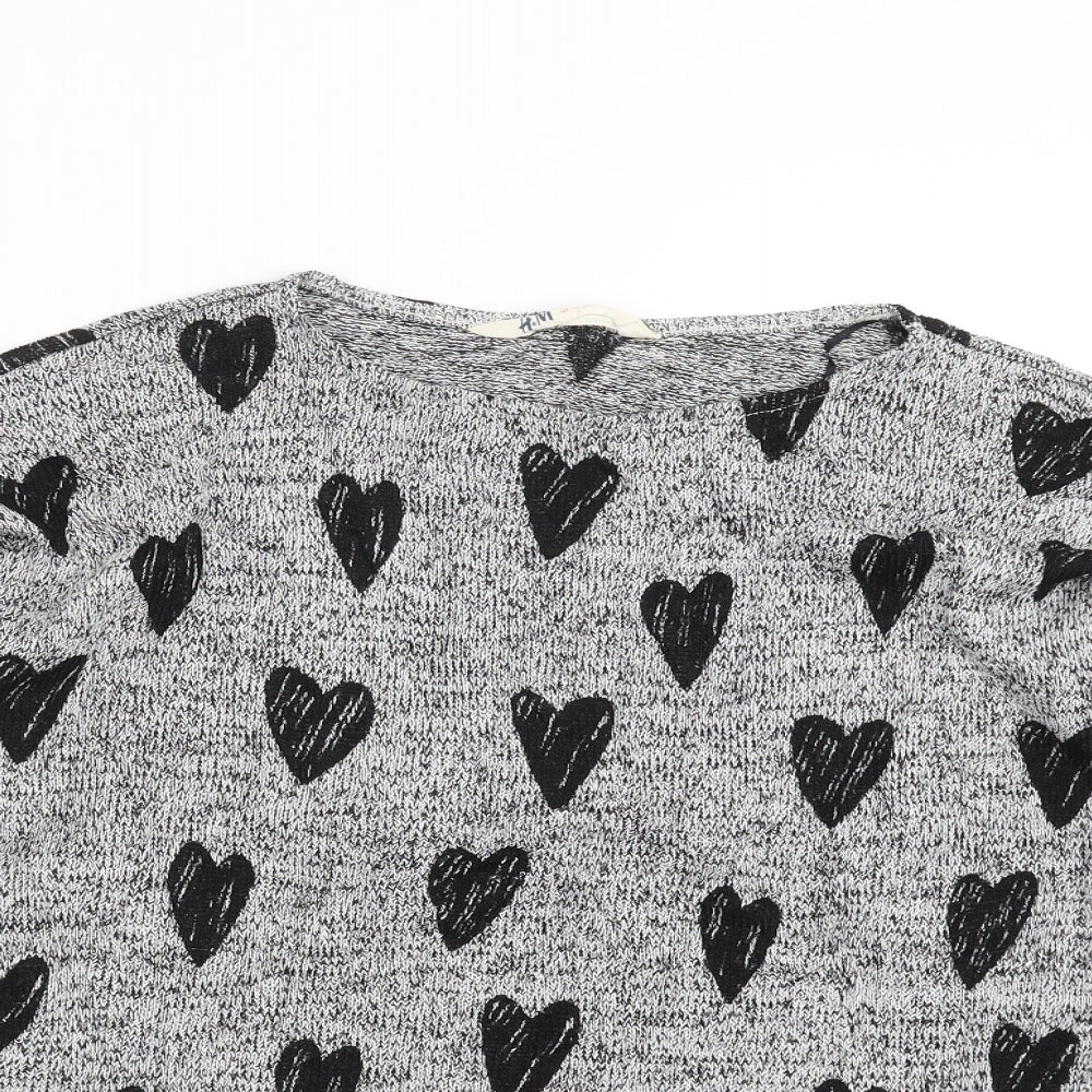 H&M Girls Grey  Knit Pullover Jumper Size 14 Years  - hearts